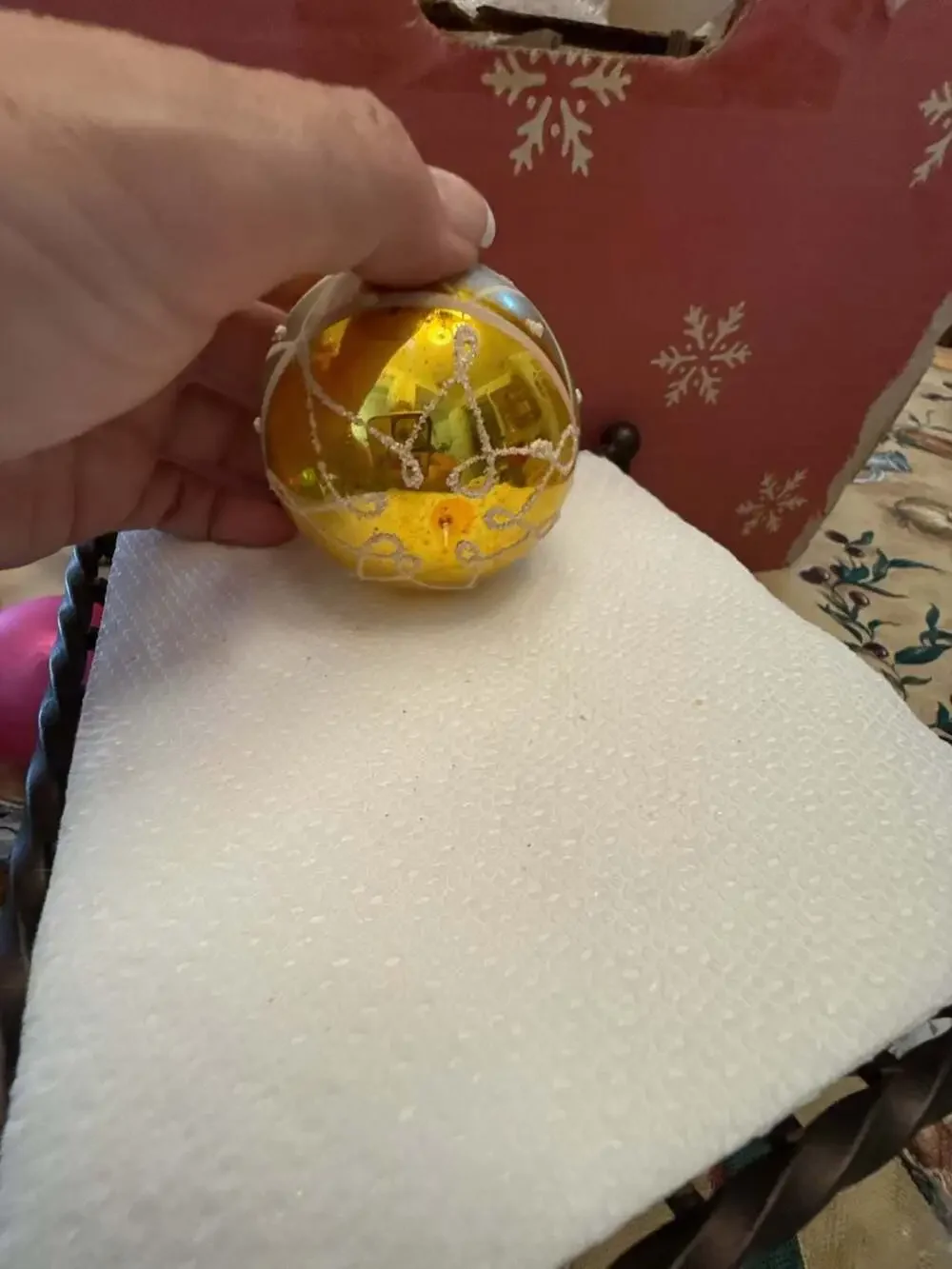 Vtg West Germany Mercury Glass Ornament Yellow Gold Glitter Swirl
